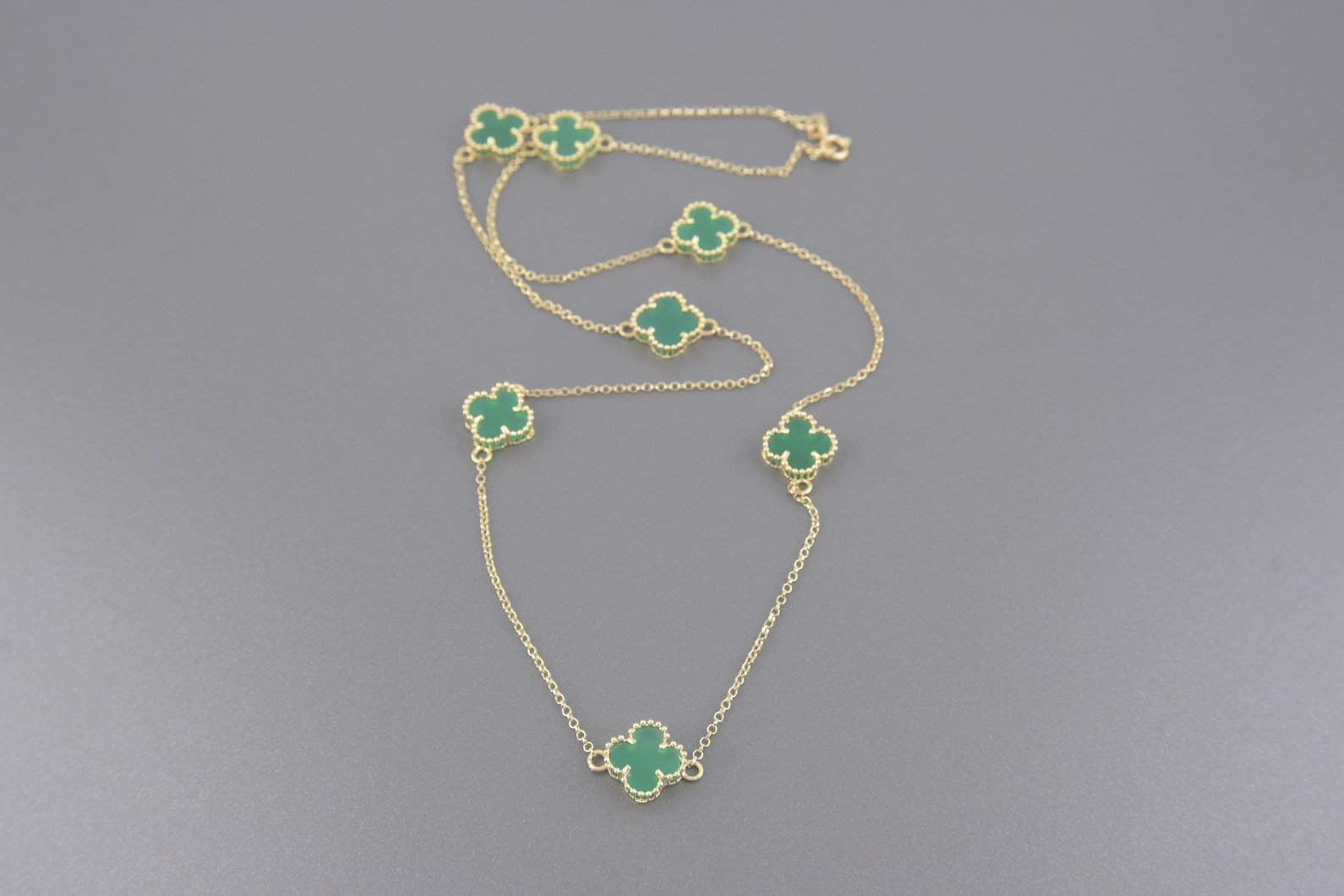 Colar Trevos em Ouro Amarelo 18k com Resina Verde
