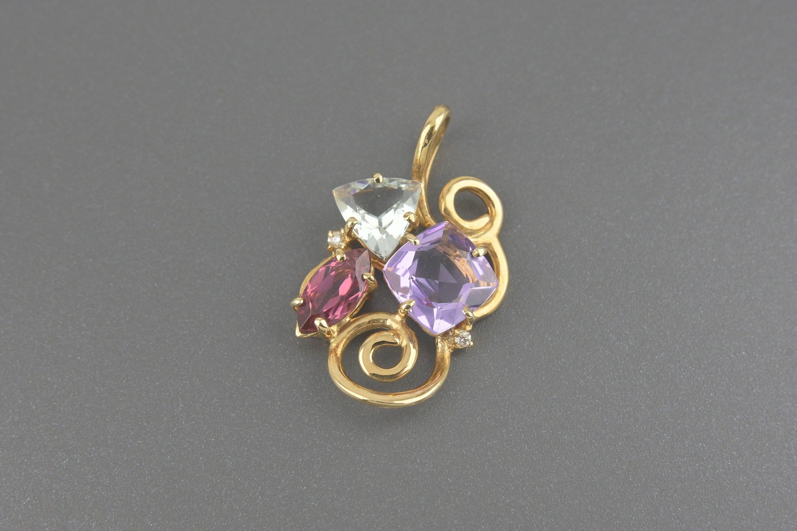 Pingente em Ouro Rose 18k com Ametistas, Prasiolita e Brilhantes