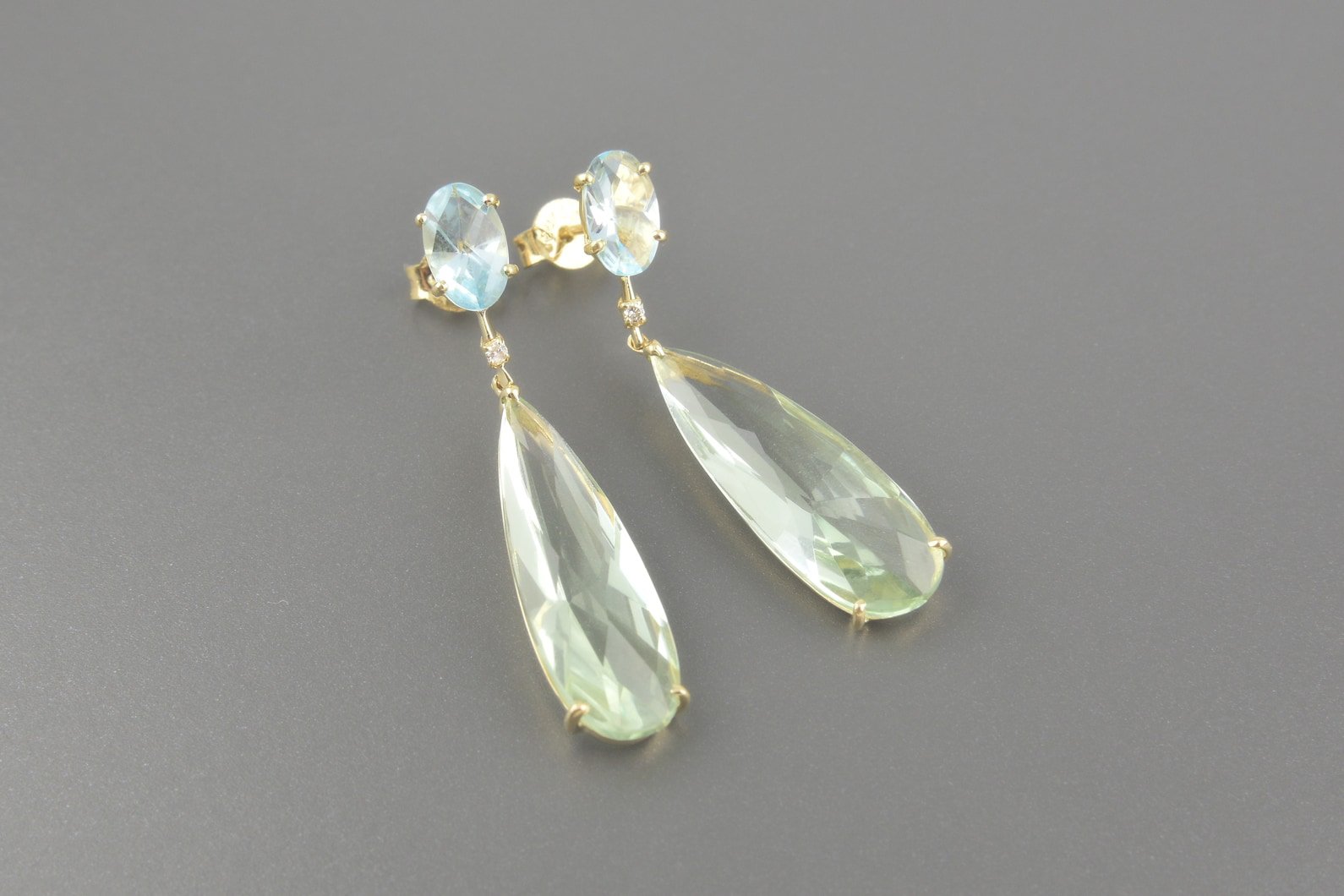 Brincos em Ouro Amarelo 18k com Topázios, Prasiolitas e Brilhantes