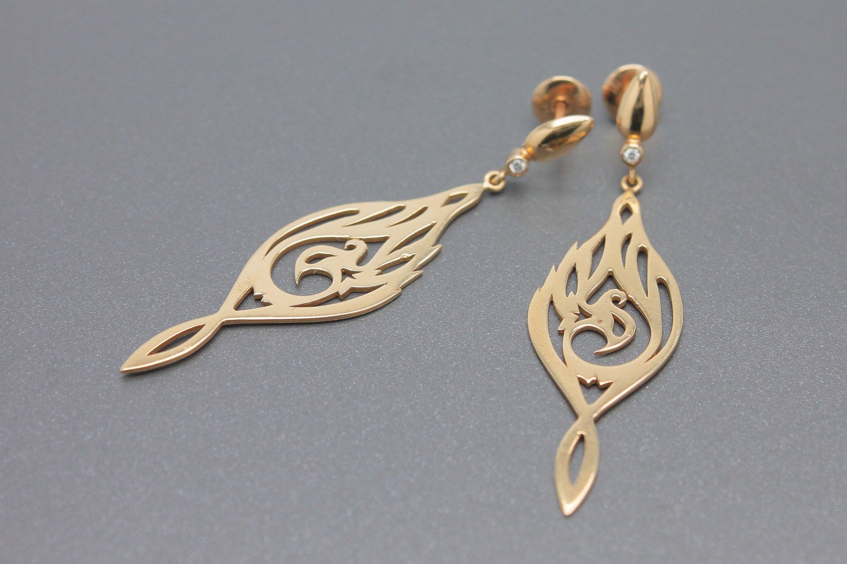 Brincos Fenix em Ouro Rose 18k com Brilhantes